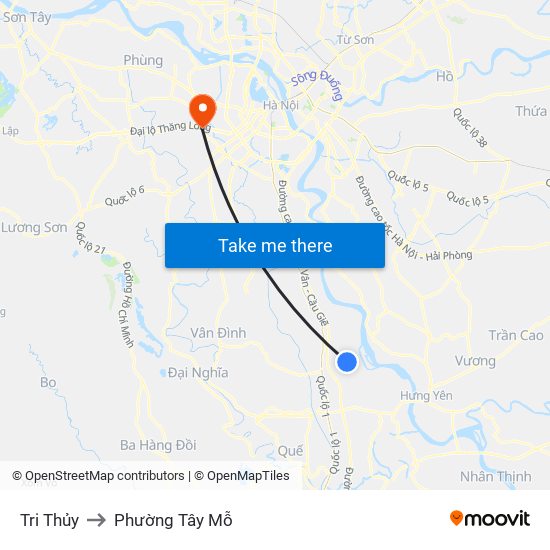 Tri Thủy to Phường Tây Mỗ map