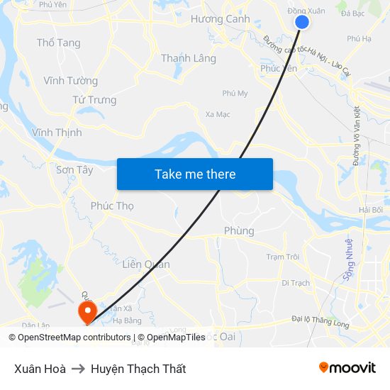 Xuân Hoà to Huyện Thạch Thất map