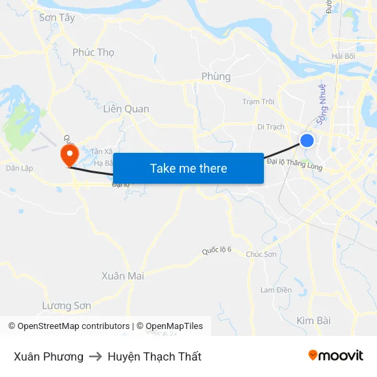 Xuân Phương to Huyện Thạch Thất map