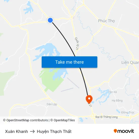 Xuân Khanh to Huyện Thạch Thất map