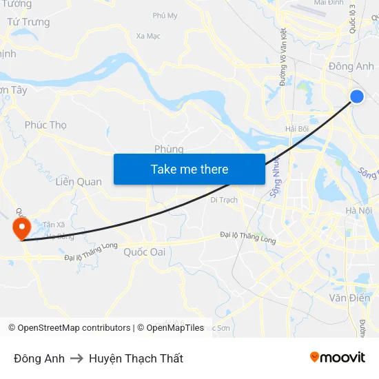 Đông Anh to Huyện Thạch Thất map