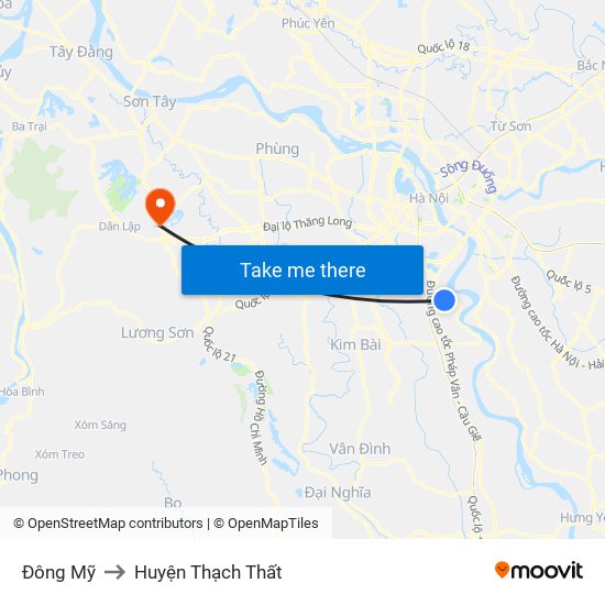 Đông Mỹ to Huyện Thạch Thất map