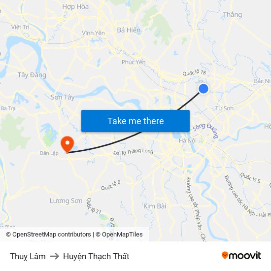 Thuỵ Lâm to Huyện Thạch Thất map