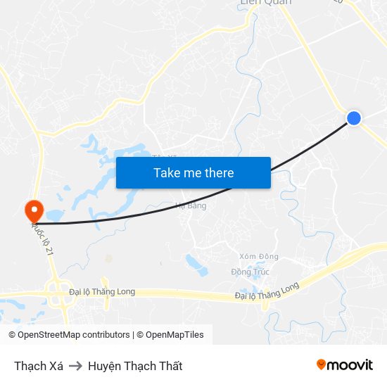 Thạch Xá to Huyện Thạch Thất map