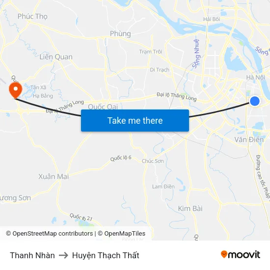 Thanh Nhàn to Huyện Thạch Thất map
