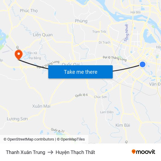 Thanh Xuân Trung to Huyện Thạch Thất map