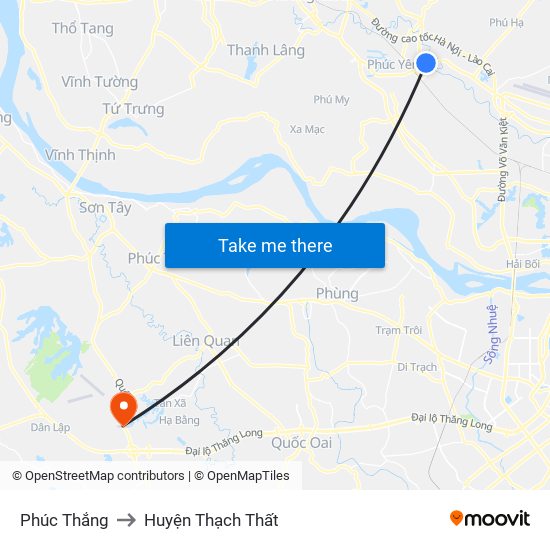 Phúc Thắng to Huyện Thạch Thất map