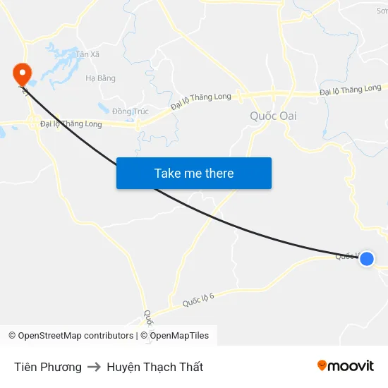Tiên Phương to Huyện Thạch Thất map