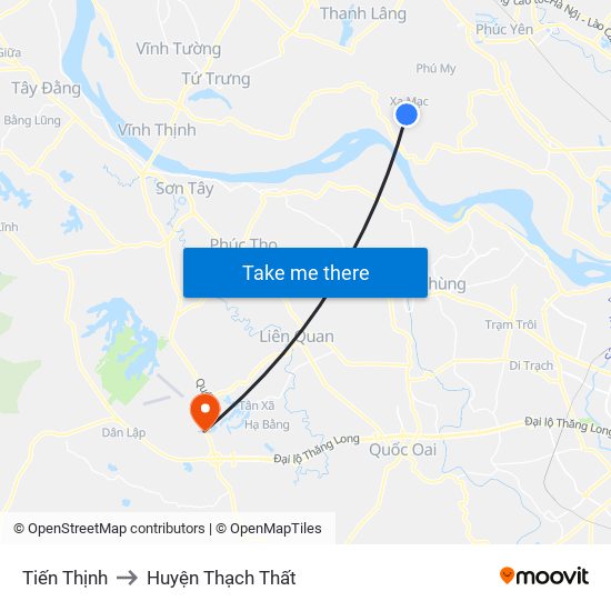 Tiến Thịnh to Huyện Thạch Thất map