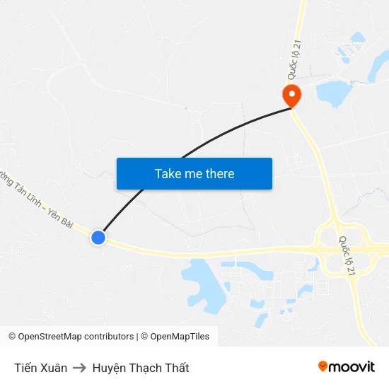 Tiến Xuân to Huyện Thạch Thất map
