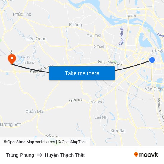 Trung Phụng to Huyện Thạch Thất map