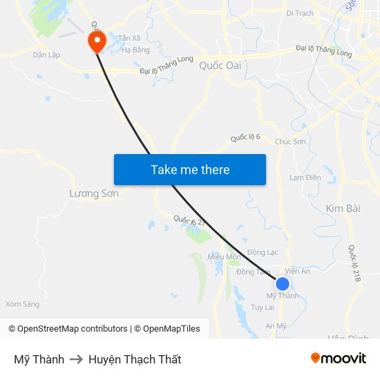 Mỹ Thành to Huyện Thạch Thất map