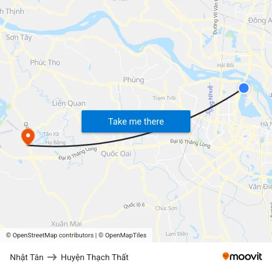 Nhật Tân to Huyện Thạch Thất map