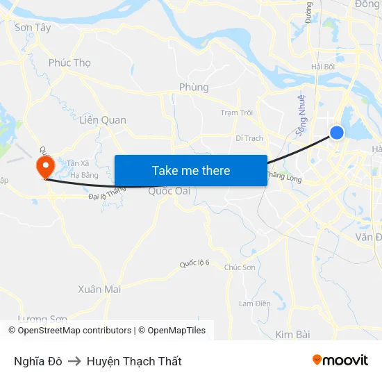 Nghĩa Đô to Huyện Thạch Thất map