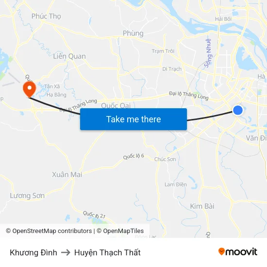 Khương Đình to Huyện Thạch Thất map
