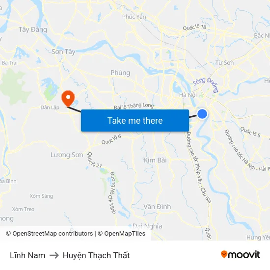 Lĩnh Nam to Huyện Thạch Thất map