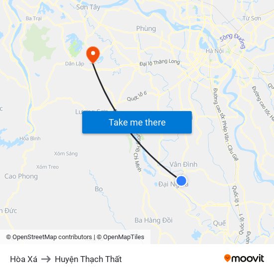 Hòa Xá to Huyện Thạch Thất map