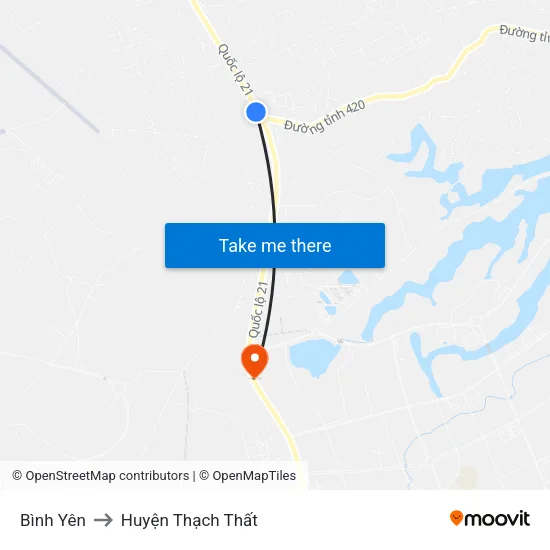 Bình Yên to Huyện Thạch Thất map