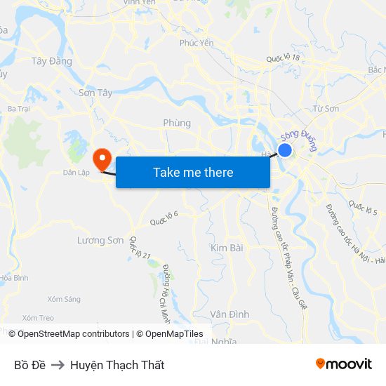 Bồ Đề to Huyện Thạch Thất map