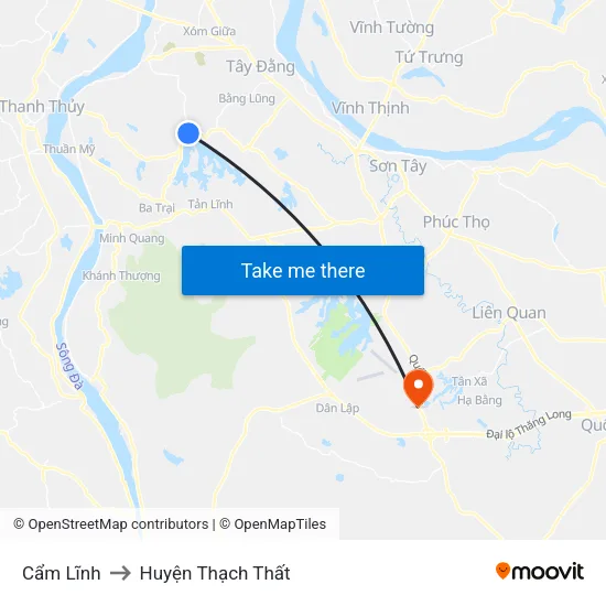 Cẩm Lĩnh to Huyện Thạch Thất map