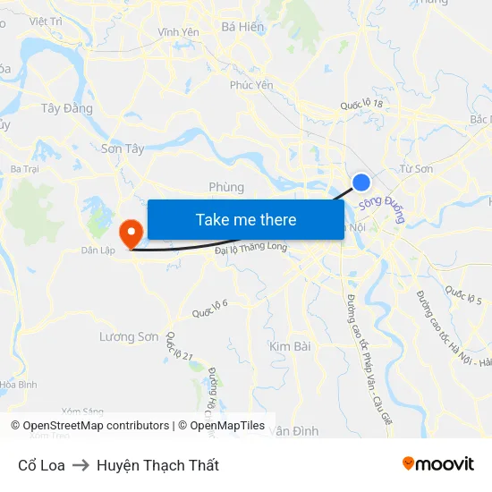 Cổ Loa to Huyện Thạch Thất map