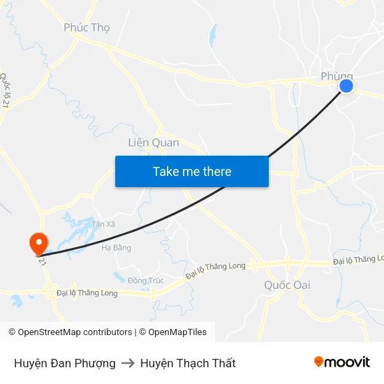 Huyện Đan Phượng to Huyện Thạch Thất map