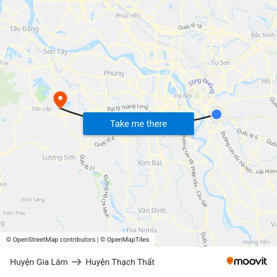 Huyện Gia Lâm to Huyện Thạch Thất map