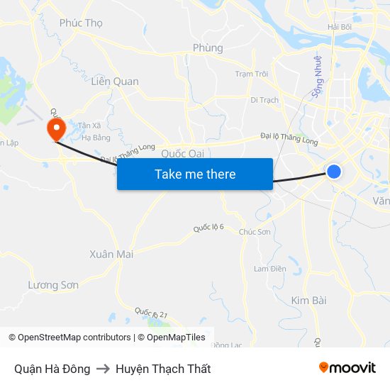 Quận Hà Đông to Huyện Thạch Thất map