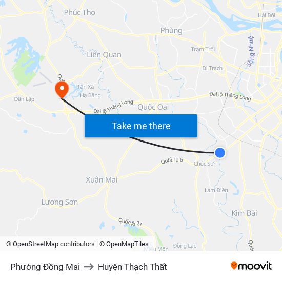 Phường Đồng Mai to Huyện Thạch Thất map