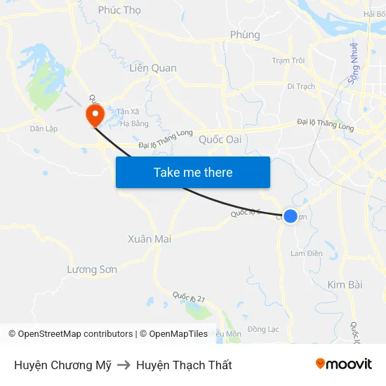 Huyện Chương Mỹ to Huyện Thạch Thất map