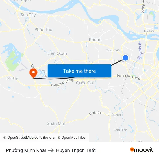 Phường Minh Khai to Huyện Thạch Thất map