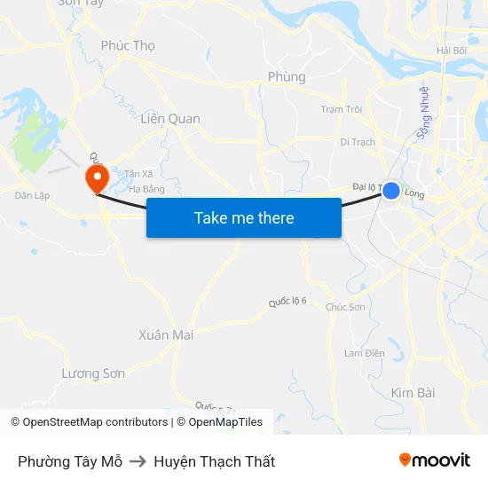 Phường Tây Mỗ to Huyện Thạch Thất map