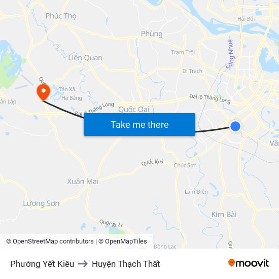 Phường Yết Kiêu to Huyện Thạch Thất map