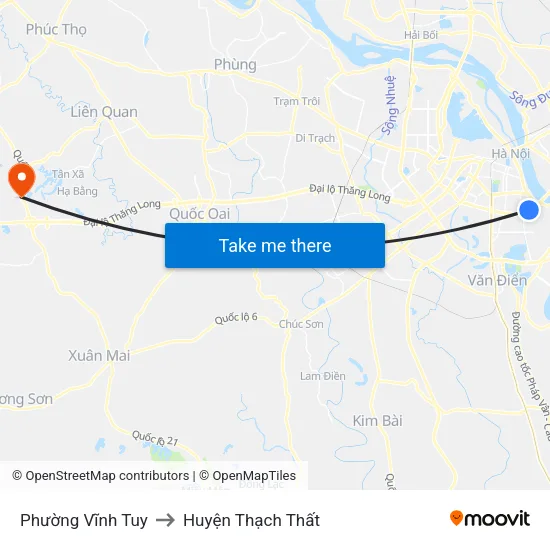 Phường Vĩnh Tuy to Huyện Thạch Thất map