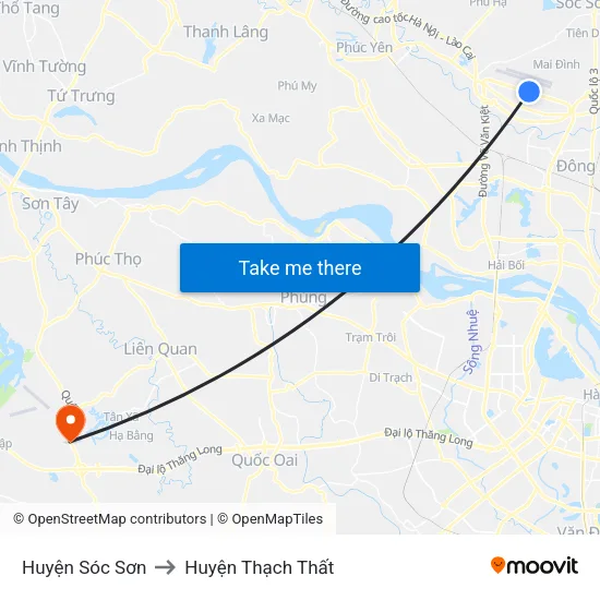Huyện Sóc Sơn to Huyện Thạch Thất map