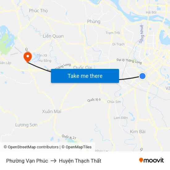 Phường Vạn Phúc to Huyện Thạch Thất map