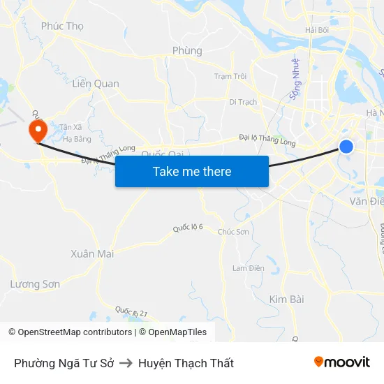 Phường Ngã Tư Sở to Huyện Thạch Thất map
