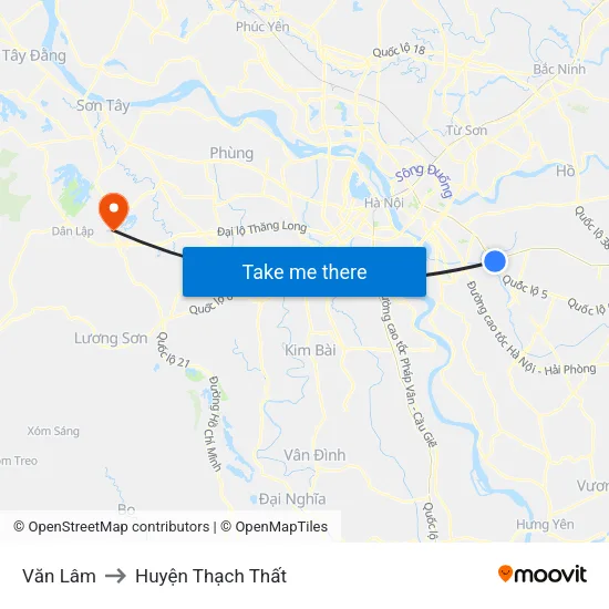 Văn Lâm to Huyện Thạch Thất map
