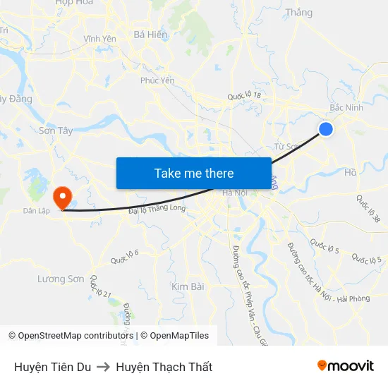 Huyện Tiên Du to Huyện Thạch Thất map