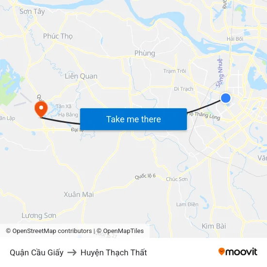 Quận Cầu Giấy to Huyện Thạch Thất map