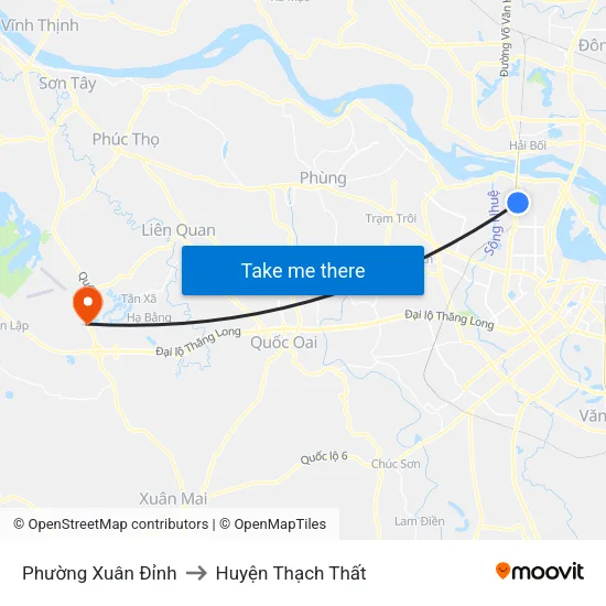 Phường Xuân Đỉnh to Huyện Thạch Thất map