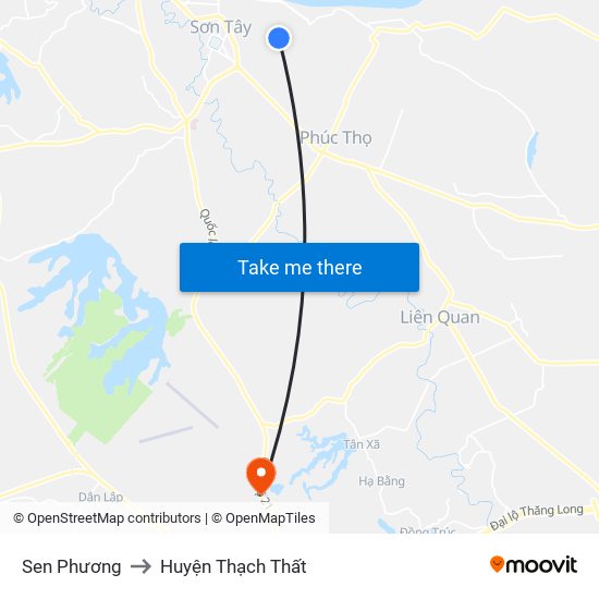 Sen Phương to Huyện Thạch Thất map