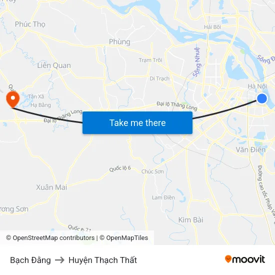 Bạch Đằng to Huyện Thạch Thất map