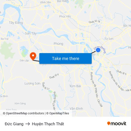 Đức Giang to Huyện Thạch Thất map