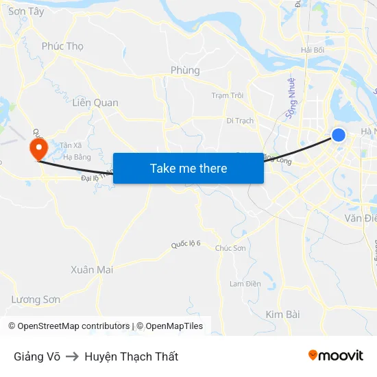 Giảng Võ to Huyện Thạch Thất map