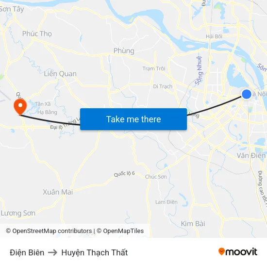 Điện Biên to Huyện Thạch Thất map