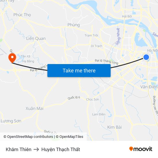 Khâm Thiên to Huyện Thạch Thất map