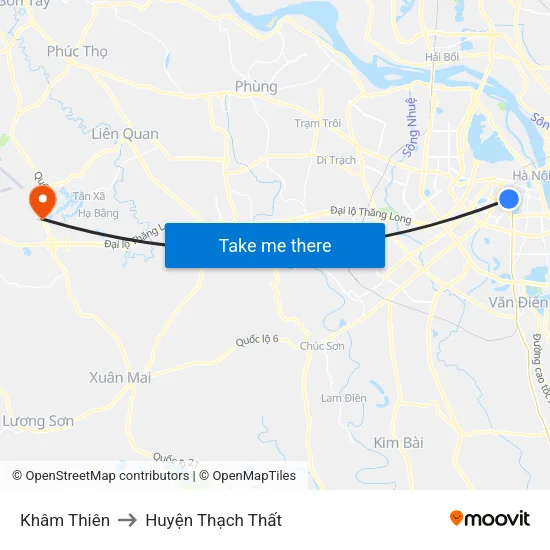 Khâm Thiên to Huyện Thạch Thất map