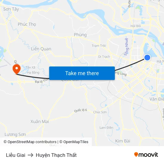 Liễu Giai to Huyện Thạch Thất map