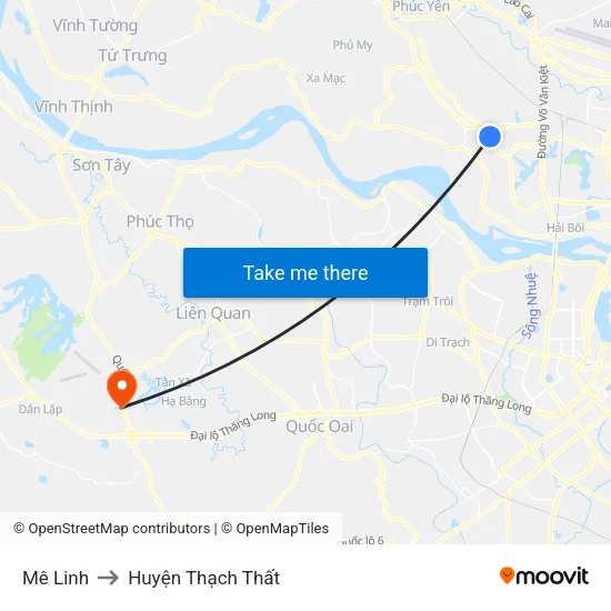 Mê Linh to Huyện Thạch Thất map